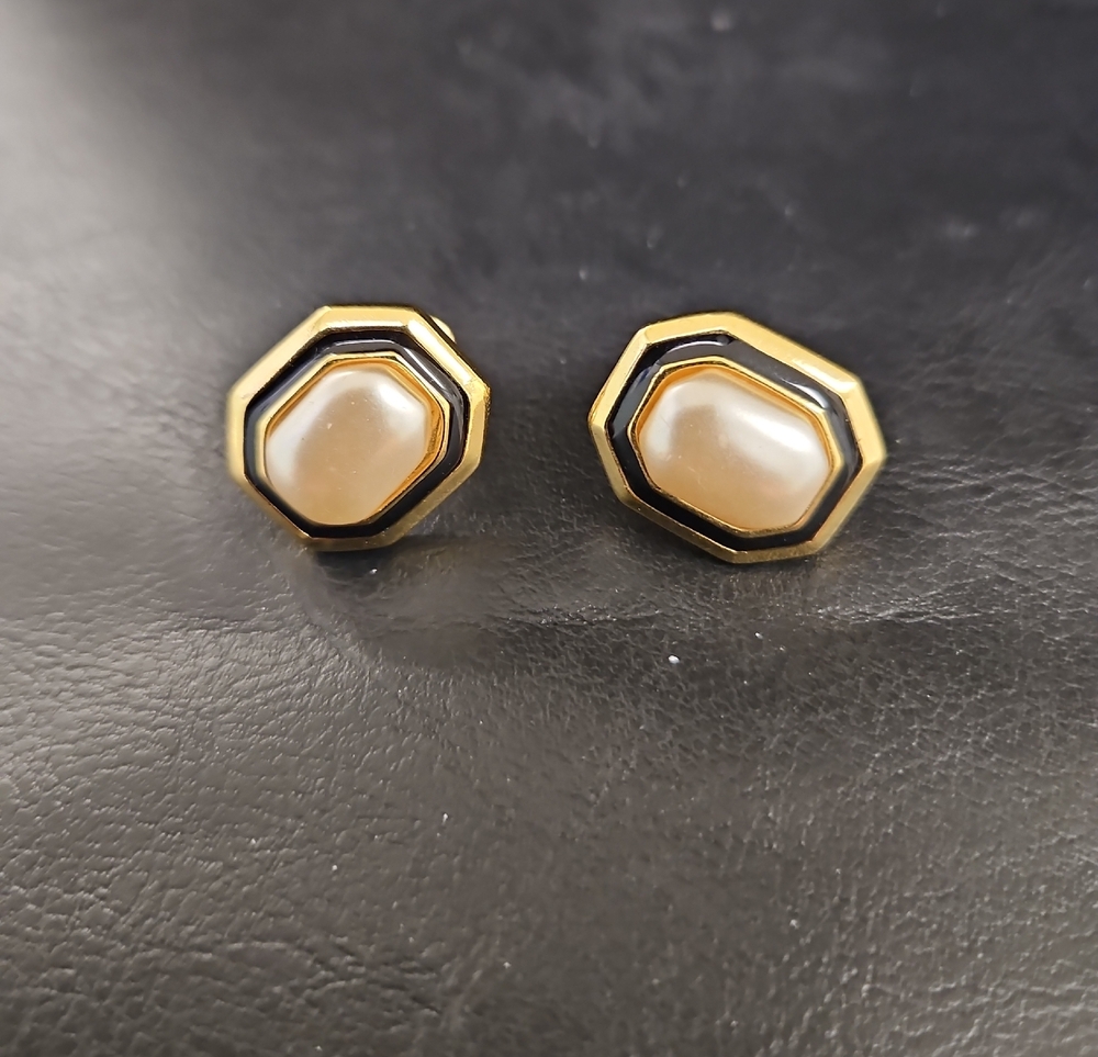 Napier Gold-Tone Octagon Stud Earrings with Cream Centers